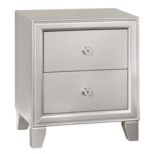 Contemporary 2-Drawer Nightstand with Champagne Finish
