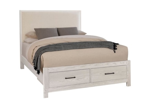 Transitional Upholstered King Bed with Footboard Storage