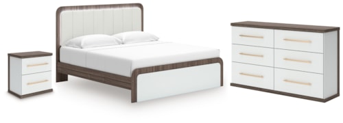 King Upholstered Bed, Dresser And Nightstand