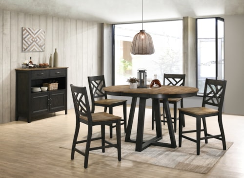 Transitional 6-Piece Counter Height Dining Set with Sideboard
