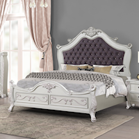 Glam California King Bed with Upholstered Headboard