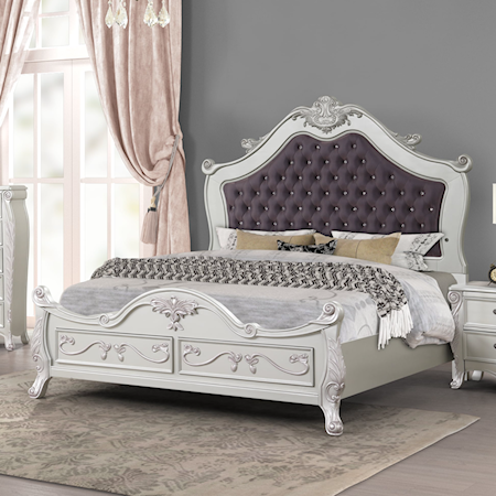 Glam California King Bed with Upholstered Headboard