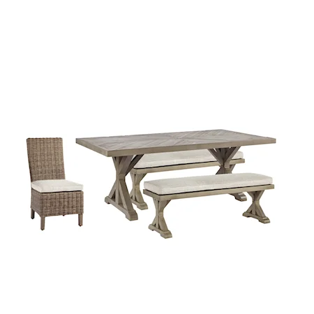 Outdoor Dining Table with 2 Chairs and 2 Benches