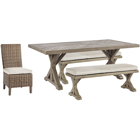 Outdoor Dining Table with 2 Chairs and 2 Benches