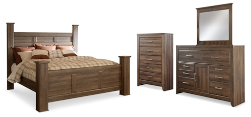 King Poster Bed, Dresser, Mirror And Chest