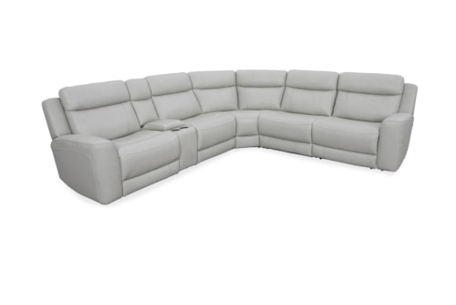 Casual 6-Piece Power Reclining Sectional Sofa with Entertainment Console