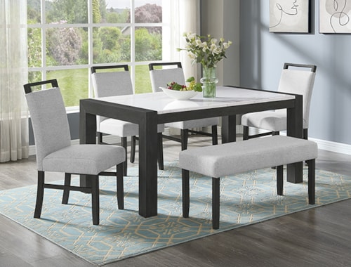 Transitional Rectangular Dining Table with White Faux Marble Top