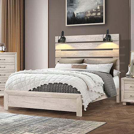 Farmhouse Twin Bedroom Set with Lighting and USB Ports