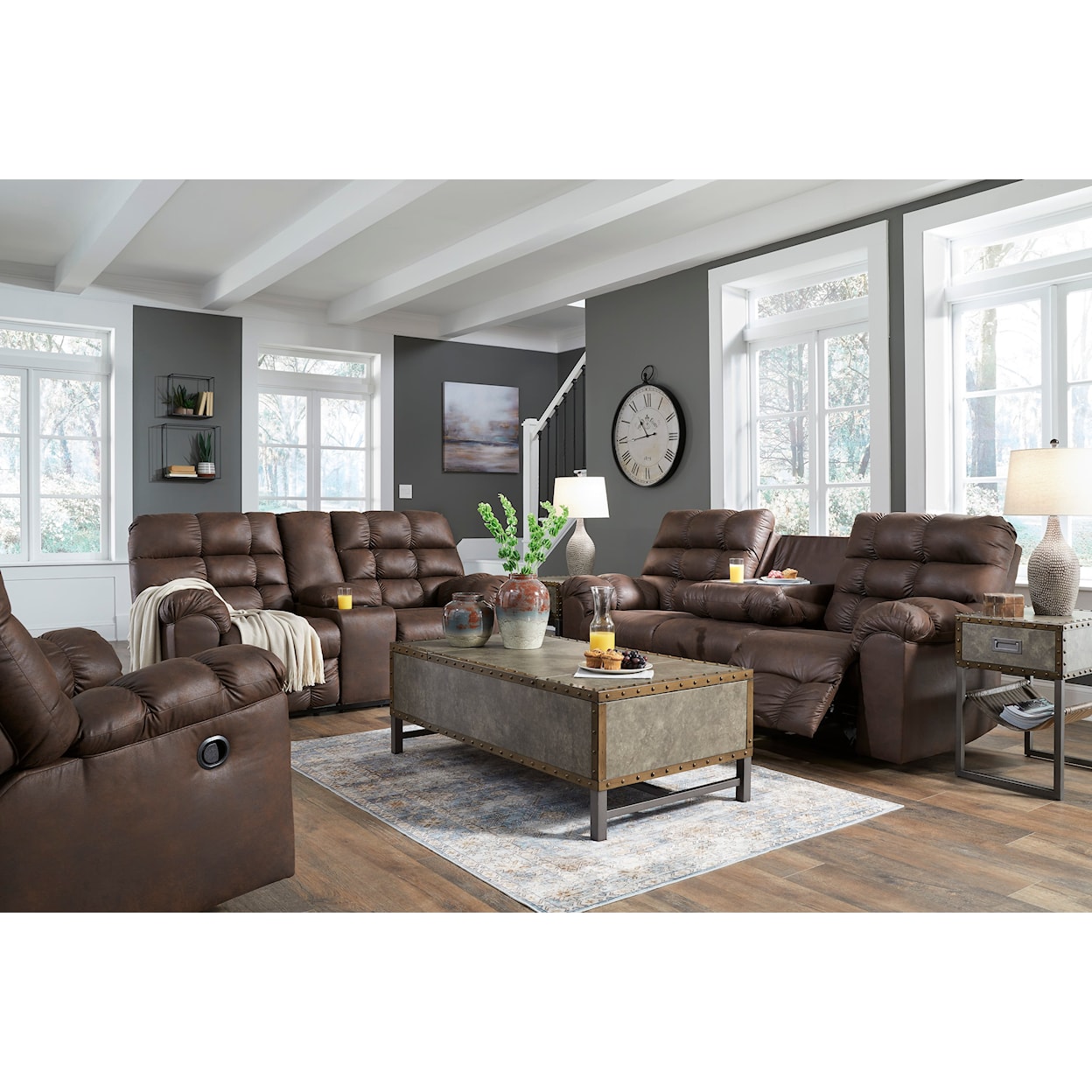 Ashley Furniture Signature Design Derwin Reclining Sofa with Drop Down Table