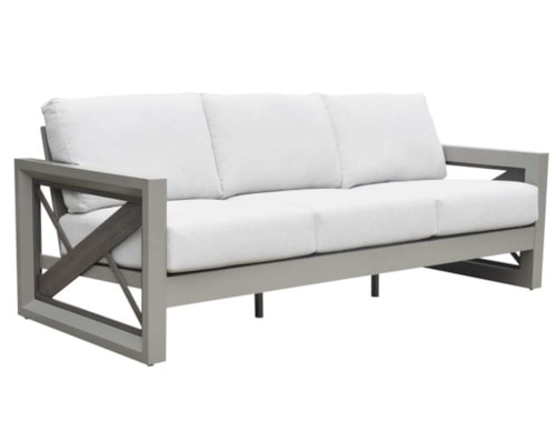 Neutral Contemporary Outdoor Geometric Sofa with Cushions