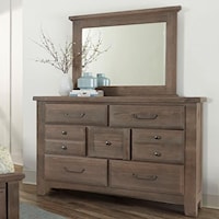 Transitional 7-Drawer Dresser & Mirror