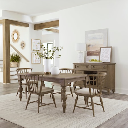 5-Piece Transitional Dining Set with Leaf Insert