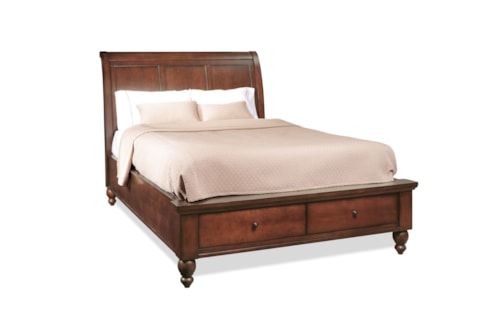 Transitional Queen Storage Sleigh Bed with Headboard Charging Ports