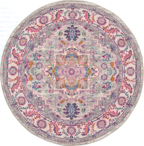 4'  Light Grey/Pink Round Rug