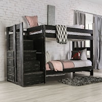Rustic Twin Over Twin Bunk Bed with Front Access Steps and Drawers in Staircase
