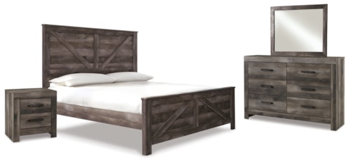 King Crossbuck Panel Bed, Dresser, Mirror And Nightstand