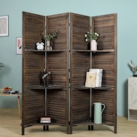ANTIQUE BROWN 4 PANEL ROOM DIVIDER | WITH SHUTTER STYLE & SHELVE