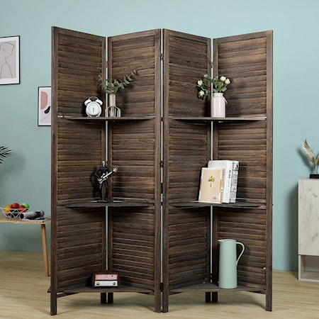 ANTIQUE BROWN 4 PANEL ROOM DIVIDER | WITH SH