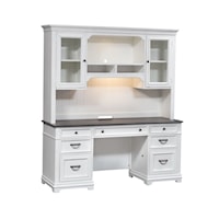 Cottage Credenza Desk and Hutch with LED Lighting