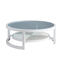 Outdoor Coastal Round Cocktail Table with Blue Glass Top