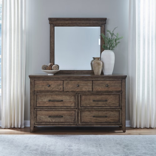 Transitional 7-Drawer Dresser and Mirror with Felt-Lined and Cedar-Lined Drawers