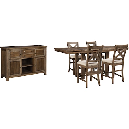 Counter Height Dining Table, 4 Barstools and Server