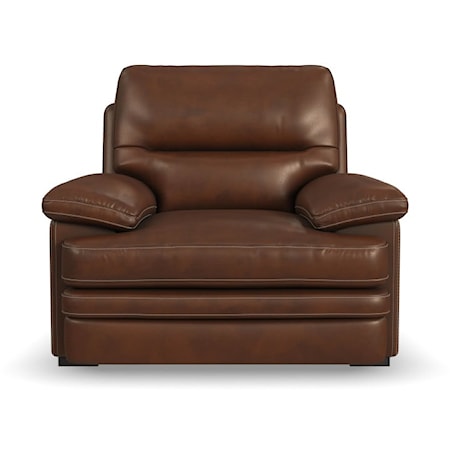Casual Leather Arm Chair with Pillow Arms