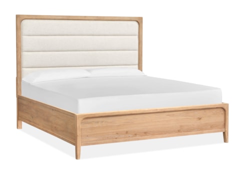 Farmhouse Upholstered Queen Panel Bed with Horizontal Tufting