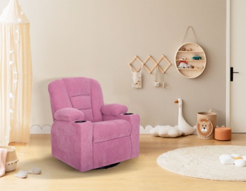 Casual Kid's Swivel Push Back Recliner with Cup Holders