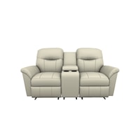 Casual Power Reclining Space Saver Loveseat with Cupholder Storage Console and Power Headrests