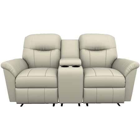 Casual Power Reclining Space Saver Loveseat with Cupholder Storage Console and Power Headrests