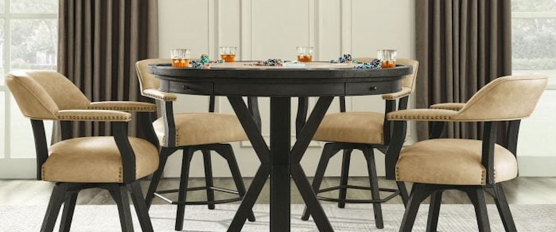 Transitional 6-Piece Counter Height Game Table Dining Set