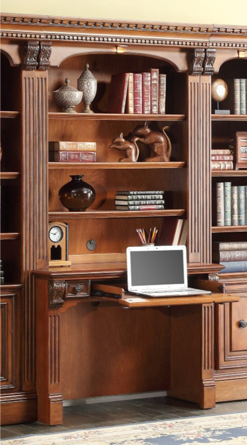 Traditional Library Desk and Hutch with Can Lighting