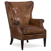 Traditional Leather Wing Club Chair with Nail-Head Trim