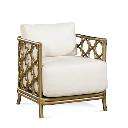 Transitional Rattan Accent Chair with Upholstered Seat