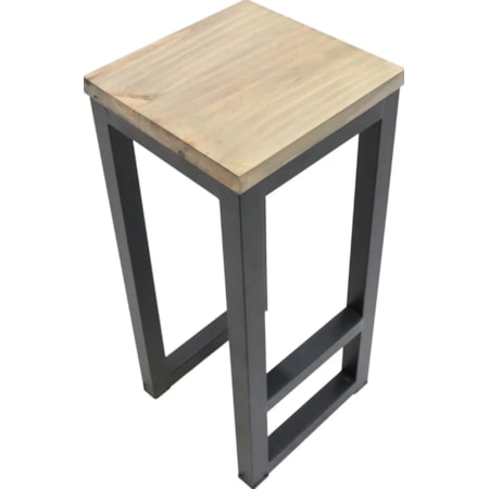 Iron Bar Stool w/Wood Seat