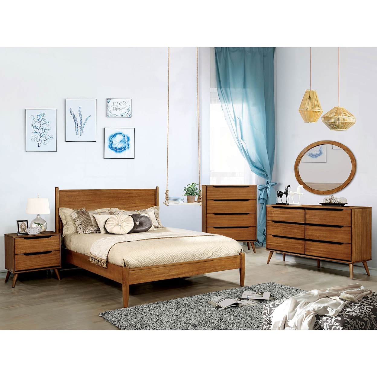 Furniture of America - FOA Lennart 4 Pc. Full Bedroom Set w/ Oval Mirror