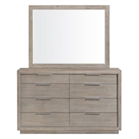 Transitional Dresser and Mirror Set with Felt-Lined Top Drawers