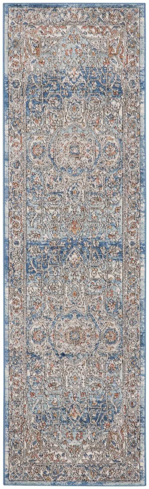 2'2" x 7'6" Ivory Blue Runner Rug