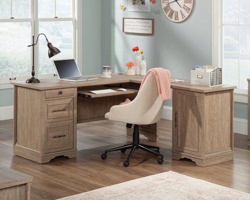 Farmhouse L-Shaped Desk with Slide-Out Keyboard/Mousepad