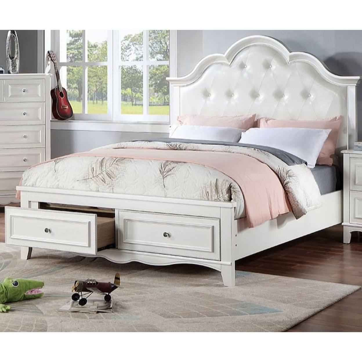 Furniture of America CADENCE Upholstered Twin Bed with Footboard Storage