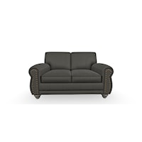 Casual Leather Loveseat with Nailhead Trim