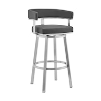 26" Gray Faux Leather and Brushed Stainless Steel Swivel Bar Stool