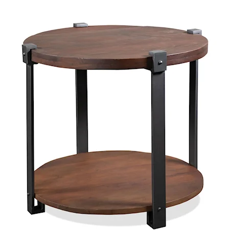 Rustic Round Side Table with Bottom Shelf