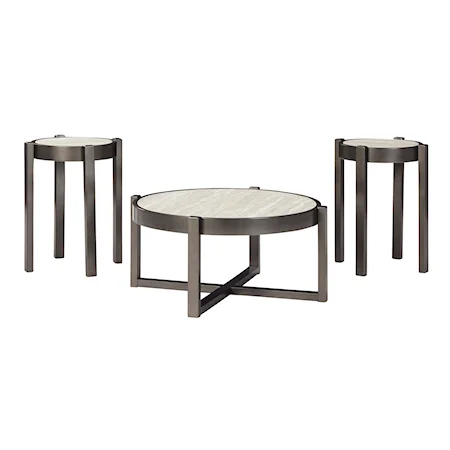Accent Table Set with Faux Travertine Marble Tops