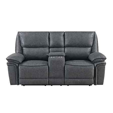 Console Loveseat W/ Dual Recliners-Gray
