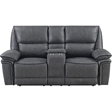 Console Loveseat W/ Dual Recliners-Gray