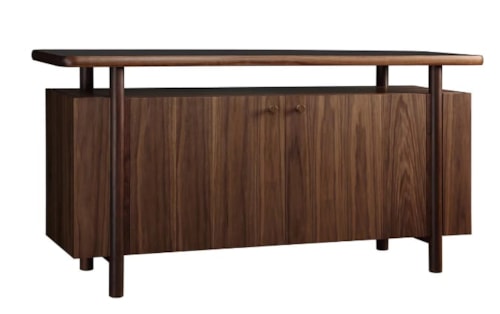 Mid-Century Modern 2-Door Credenza with Stone Top