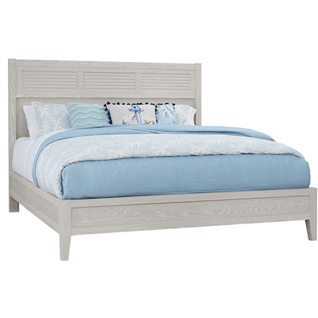 Transitional California King Low Profile Bed with Louvered Headboard