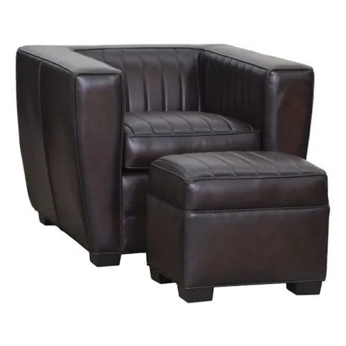 Classic Leather Chair & Ottoman Set w/Block Feet